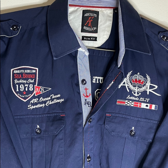 Absolute Rebellion Navy Blue Casual Button Down Shirt - Picture 4 of 6